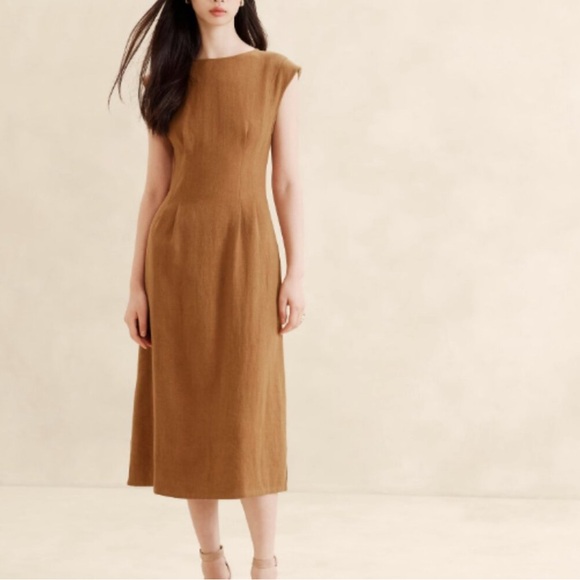 banana republic factory brown dress Strappy Structured Drop-Waist Midi Dress